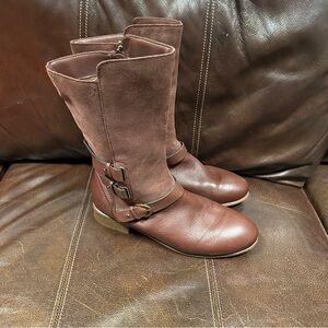 SOFTWALK Boots Sz 11W Oxblood Leather Mid Calf Riding‎ Boot Zip Padded Comfy EUC